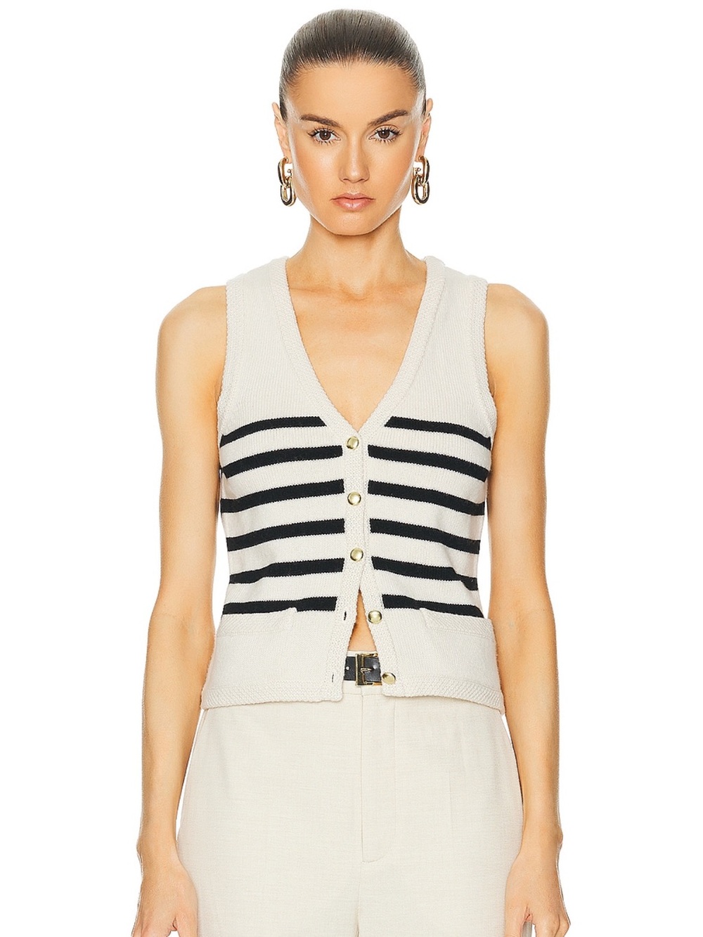 L’Academie Calanth Striped Vest in Cream and Black